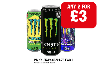 Monster Original, Punch Rio, Lewis Hamilton - Any 2 for £3 at Family Shopper