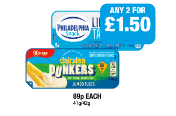 Philadelphia Snack Light & Tasty, Dairylea Dunkers - Any 2 for £1.50 at Family Shopper
