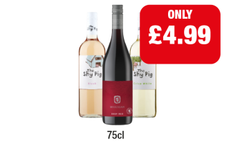 The Shy Pig Blush, Crisp White, McGuigan Deep Red - Now Only £4.99 at Family Shopper