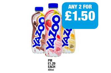 Yazoo Chocolate, Strawberry, Banana - Any 2 for £1.50 at Family Shopper