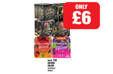 Kopparberg Mixed Fruit Tropical, Strawberry Pineapple, Mixed Fruits, Strawberry Lime, Thatchers Cider Blood Orange, Apple & Blackcurrant - Now Only £6 each at Family Shopper