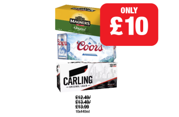 Magners, Coors, Carling - Now Only £10 each at Family Shopper