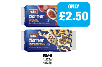 Müller Corner Yoghurt Strawberry, Peach & Apricot, Vanilla Chocolate Balls, Banana Chocolate Flakes - Now Only £2.50 each at Family Shopper