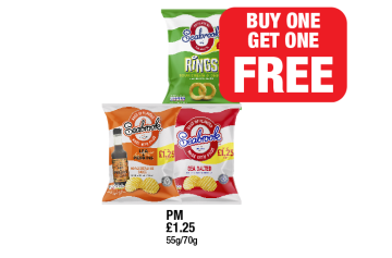 Seabrook Rings Sour Cream & Onion, Crinkle Cut Worcestershire Sauce, Sea Salted - Buy 1 Get 1 FREE at Family Shopper