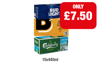 Bud Light, Draught, Carlsberg - Now Only £7.50 at Family Shopper