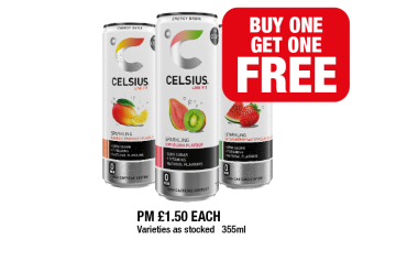 Celsius Sparkling Mango Lemonade, Guava & Kiwi, Strawberry Watermelon - Buy 1 Get 1 FREE at Family Shopper