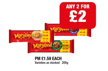 Maryland Cookies Double Choc, White Choc, Choc & Hazelnut - Any 2 for £2 at Family Shopper