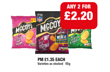 McCoy's Sizzling King Prawn, Buffalo Chicken Wings, Cheddar & Onion - Any 2 for £2.20 at Family Shopper