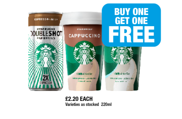 Starbucks Doubleshot, Cappuccino, Skinny Latte No Added Sugar - Now Only Buy 1 Get 1 FREE at Family Shopper