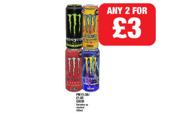Monster Energy Zero Sugar, Khaotic, Ultra Watermelon, Lewis Hamilton - Any 2 for £3 at Family Shopper