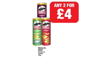 Pringles Texas BBQ Sauce, Sour Cream & Onion, Original - Any 2 for £4 at Family Shopper