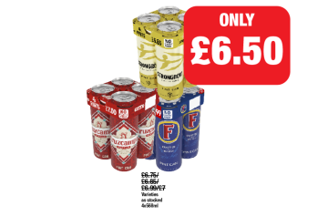 Strongbow, Cruzcampo, Fosters - Now Only £6.50 each at Family Shopper