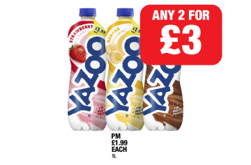 Yazoo Strawberry, Banana, Chocolate - Any 2 for £3 at Family Shopper