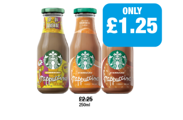 Starbucks Frappucino Toffee & Honey, Caramel, Creamy Coffee - Now Only £1.25 at Family Shopper