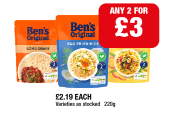 Ben's Original Long Grain, Egg Fried Rice, Golden Vegetable - Any 2 for £3 at Family Shopper