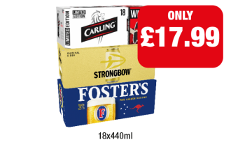Carling, Strongbow, Fosters - Now Only £17.99 at Family Shopper