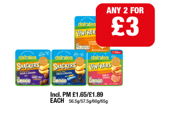 Dairylea Lunchers Chicken 'N' Cheese, Ham 'N' Cheese, Cheese & Crackers Mini Oreo, Dairy Milk Buttons - Any 2 for £3 at Family Shopper