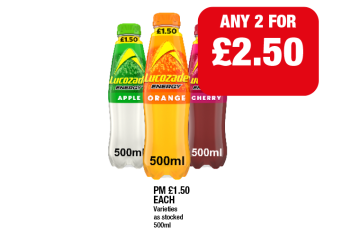 Lucozade Apple, Orange, Cherry - Now Only £2.50 at Family Shopper