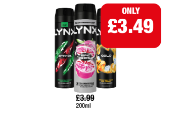 Lynx Africa, Epic Fresh, Gold - Any 2 for £3.49 at Family Shopper