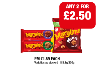 Maryland Double Choc, Choc & Hazelnut, Minis - Any 2 for £2.50 at Family Shopper