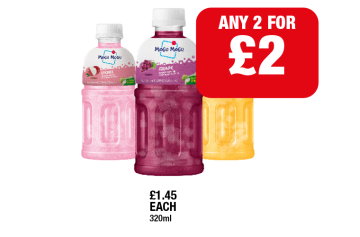 Mogu Mogu Lychee, Grape, Mango - Any 2 for £2 at Family Shopper