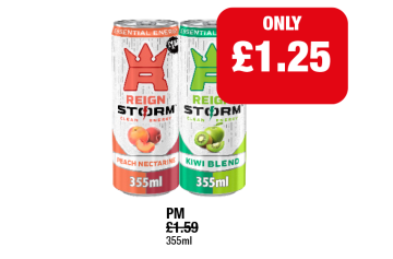 Reign Storm Peach Nectarine, Kiwi Blend - Now Only £1.25 at Family Shopper