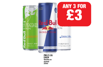 Red Bull Original, Coconut, Summer - Ay 3 for £3 at Family Shopper