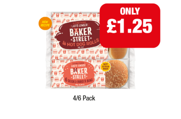 Baker Street Hot Dog Rolls, Seeded Burger Buns - Now Only £1.25 at Family Shopper