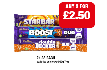 Cadbury Duo Starbar, Boost, Double Decker - Any 2 for £2.50 at Family Shopper
