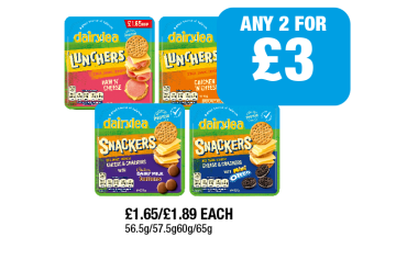 Dairylea Lunchers Chicken 'N' Cheese, Ham 'N' Cheese, Cheese & Crackers Buttons, Mini Oreos - Any 2 for £3 at Family Shopper