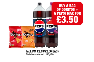 Doritos Chilli Heatwave, Tangy Cheese, Pepsi Max, Cherry - Buy A Bag of Doritos & A Pepsi Max for £3.50 at Family Shopper