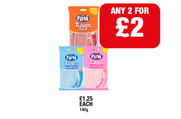Fini Tubes Sour, Inside Out Raspberry, Strawberry - Any 2 for £2 at Family Shopper