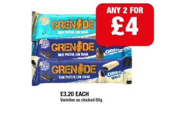 Grenade Salted Caramel, Oreo, White - Any 2 for £4 at Family Shopper