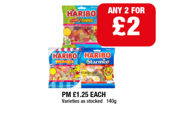 Haribo Sour Sparks, Nostalgix, Starmix - Any 2 for £2 at Family Shopper