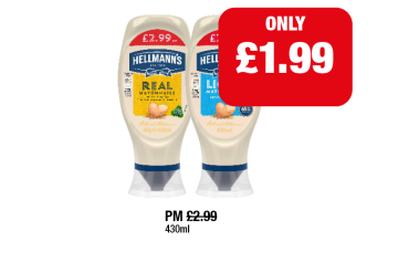Hellmann's Mayo Real, Light - Now Only £1.99 at Family Shopper