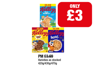 Kellogg's Rice Krispies, Coco Pops, Frosties - Now Only £3 at Family Shopper