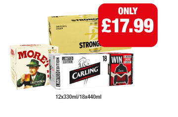 Moretti, Strongbow, Carling - Now Only £17.99 at Family Shopper