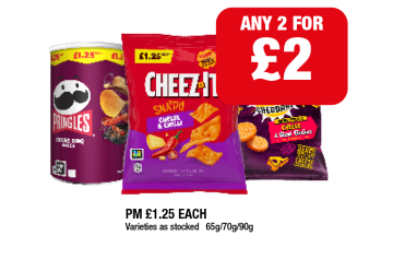 Pringles, Cheez It Snap'd, Mini Cheddars - Any 2 for £2 at Family Shopper