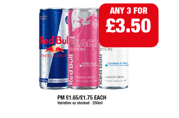 Red Bull, Peach, Coconut - Any 3 for £3.50 at Family Shopper
