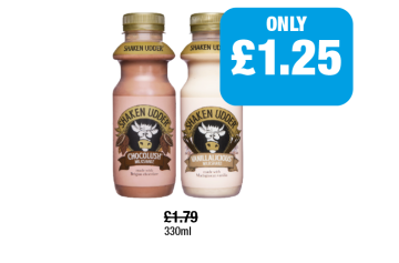Shaken Udder Chocolush, Vanillalicious - Now Only £1.25 at Family Shopper