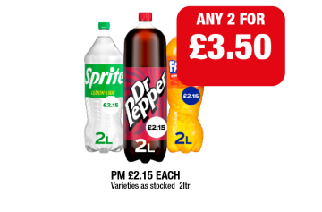 Sprite, Dr Pepper, Fanta Orange - Any 2 for £3.50 at Family Shopper