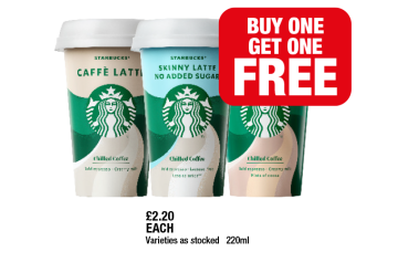 Starbucks Cafe Latte, Skinny Latte, Cappuccino - Buy 1 Get 1 FREE at Family Shopper