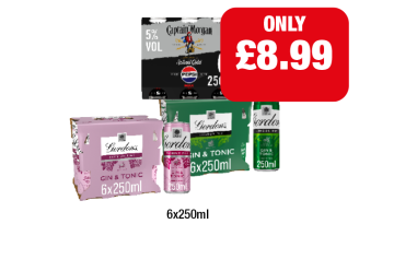 Captain Morgan Spiced Gold Pepsi Max, Gordon's Gin & Tonic, Premium Pink - Now Only £8.99 at Family Shopper