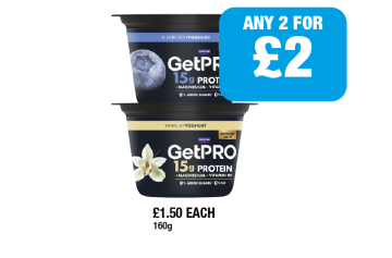 GetPro Blueberry Yoghurt, Vanilla - Any 2 for £2 at Family Shopper