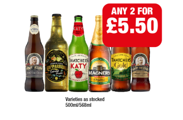 Henry Westons Signature Vintage, Vintage Cider, Kopparberg, Thatchers Katy, Gold, Magners - Any 2 for £5.50 at Family Shopper