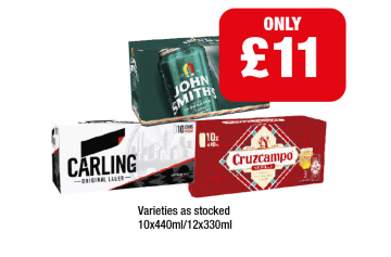 John Smiths, Carling, Cruzcampo - Now Only £11 at Family Shopper