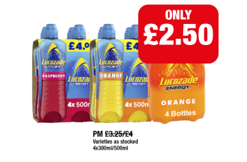 Lucozade Sport Raspberry, Orange, Energy Orange - Now Only £2.50 at Family Shopper