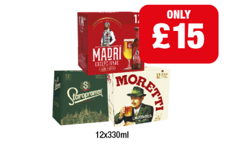 Madri, Staropramen, Moretti - Now Only £15 at Family Shopper