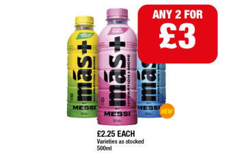 Más By Messi Lemon Lime League, Miami Punch, Berry Copa Crush - Any 2 for £3 at Family Shopper