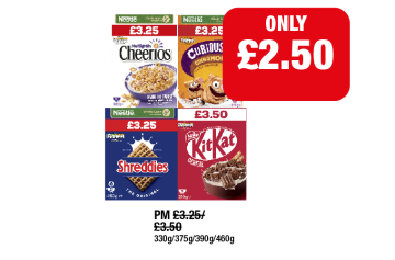 Multigrain Cheerios, Curiously Cinnamon, Shreddies, KitKat Cereal - Now Only £2.50 at Family Shopper